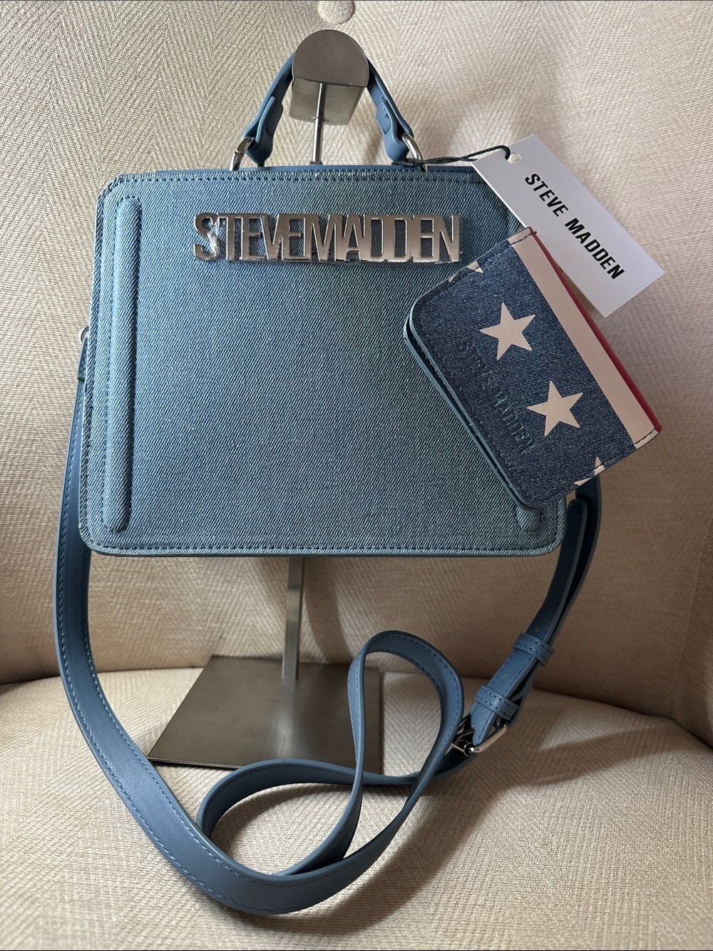 Steve Madden Denim Blue Crossbody with Star Cardholder